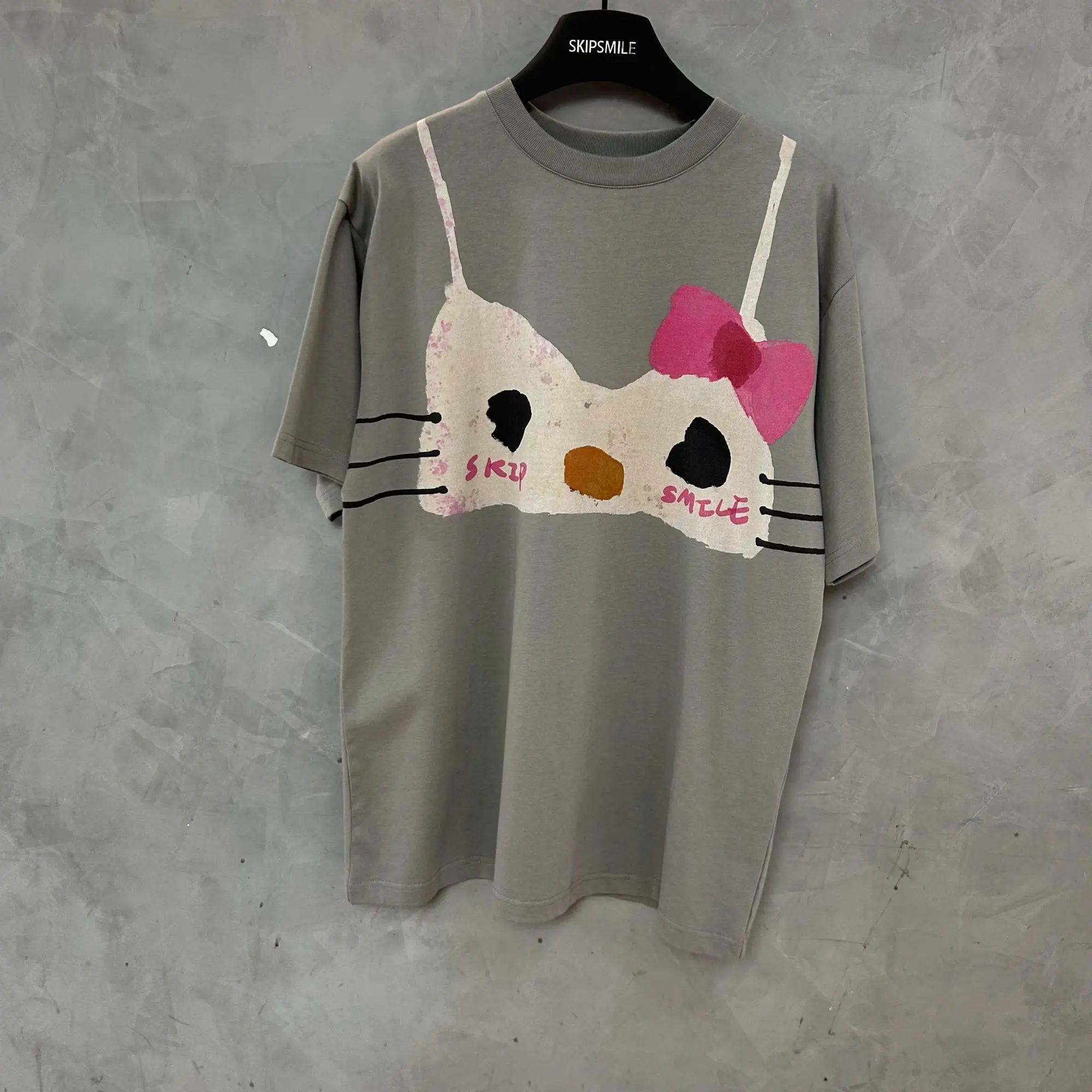 

Hello Kitty Tops Cartoon Cute Printing Loose Pure Cotton T-shirt Versatile Fashion Large Size Comfort Soft Delicate Trend Tops