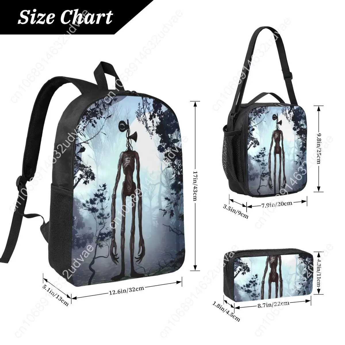 Siren Head In Dark Forest Backpack Student Boy Girl BookBag School Bag Laptop Shoulder Bags 3ps Insulated Lunch Bag Pencil Case