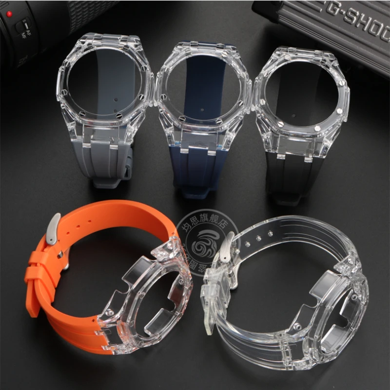 For Casio G-SHOCK GA-2100 Modified strap case Glacier Transparent Jelly PC case Resin tape GA2100 watch personality accessories