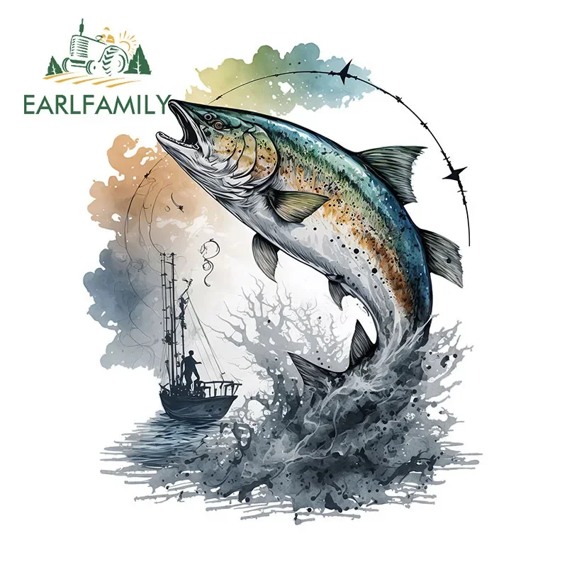 EARLFAMILY The Marlin Fish With Anchor Vector Car Sticker Waterproof Amusing Helmet Decal Sunscreen Artistic Car Door Protector