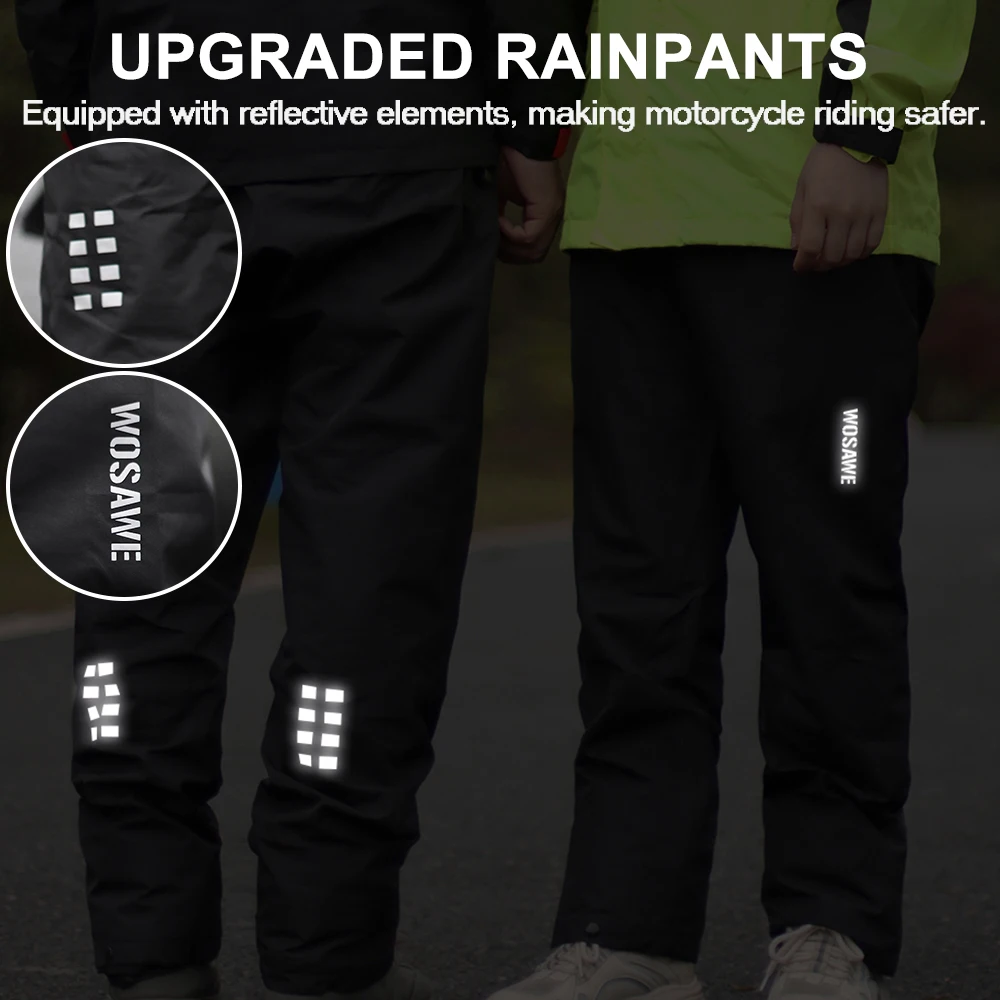 WOSAWE Men Women Impermeable Rain Pants Male Outdoor Waterproof Trousers Motorcycle Riding Hiking Trip Black Rain Gear Pants