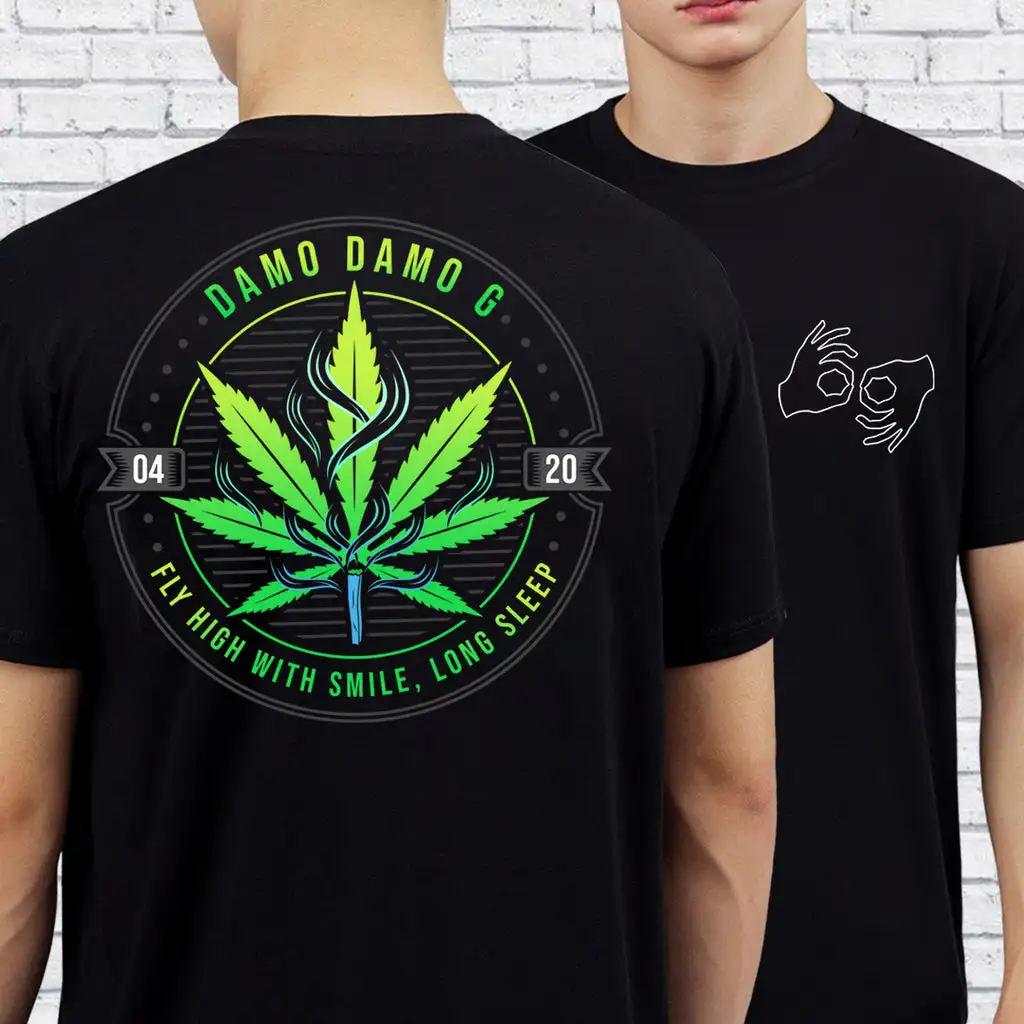 DAMO DAMO G Weed Cannabis Marijuana Pot T-Shirt 100% Cotton O-Neck Summer Short Sleeve Casual Mens T-shirt Size S-3XL