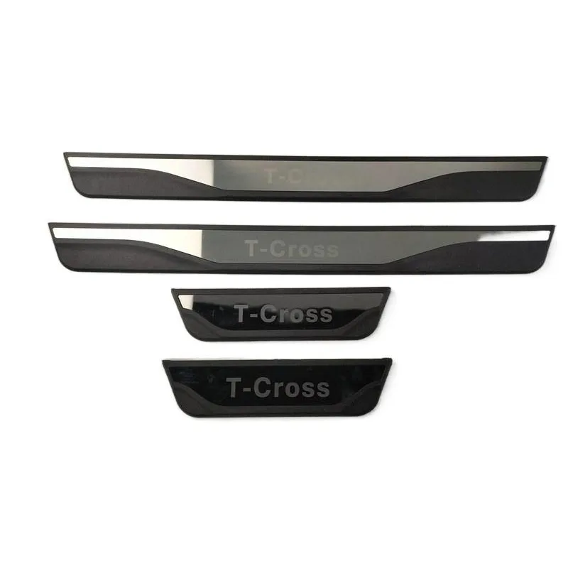 4PCS Plastic Stainless Steel For 2020-2022 Volkswagen VW T-Cross Car Accessories Auto Door Sill Pedal Welcome Scuff Plate Cover