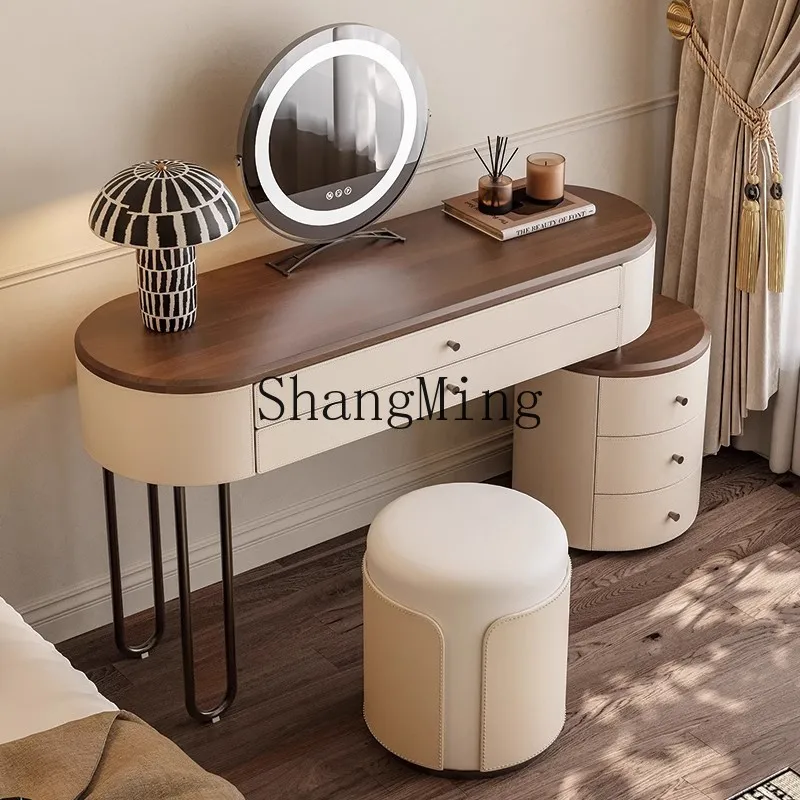 

CL black walnut solid wood dresser simple small apartment bedroom saddle leather makeup table