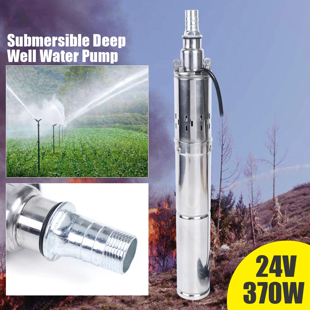 Solar Water Pump 24V 370W Submersible Deep Well Pump Stainless Steel for Villages Families Farms Camping Car