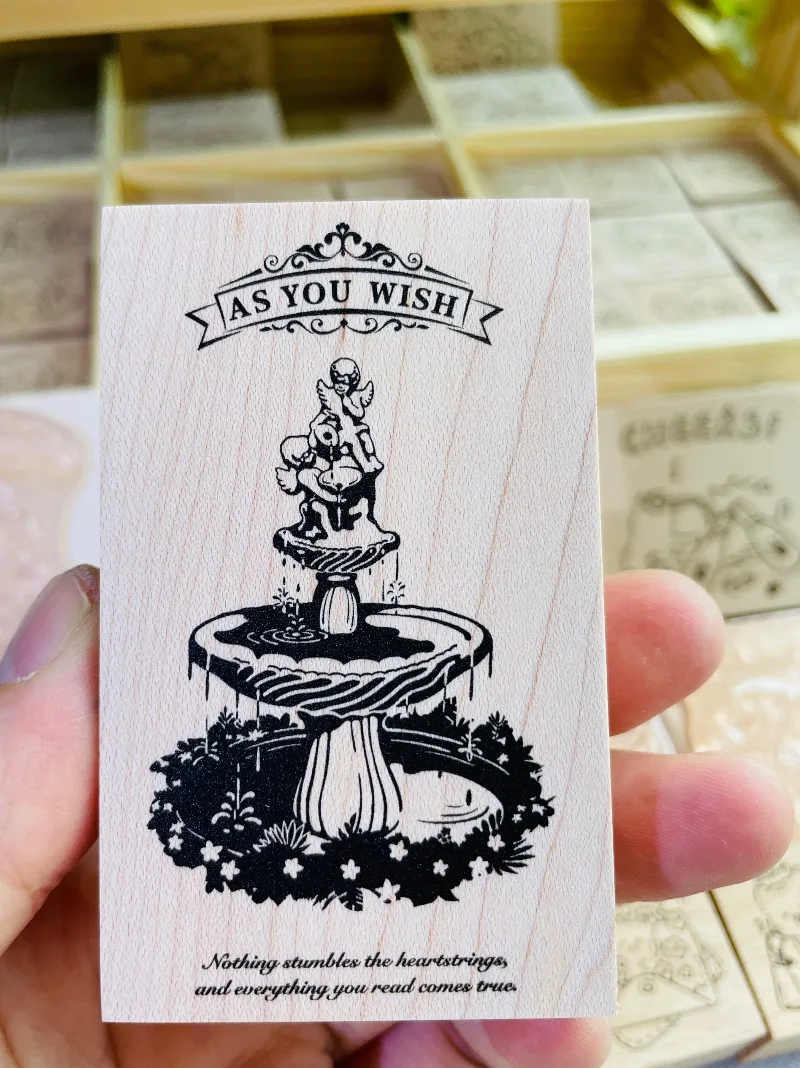 

Little Angel Wishing Pool Wooden Rubber Stamp DIY Scrapbooking Photo Album Card Making Wood Seal