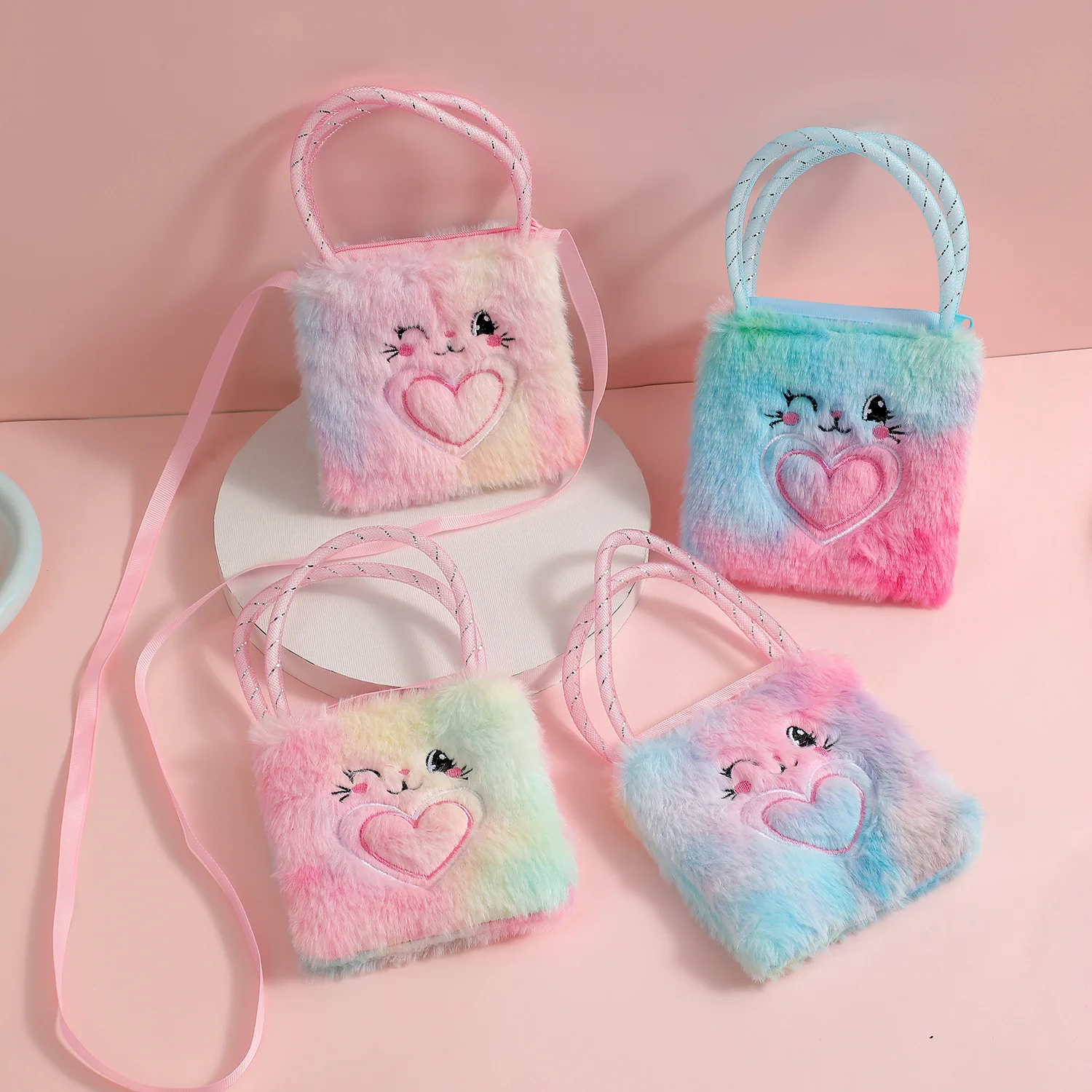 New children's cartoon plush rabbit portable slung dual-use bag cute girl bow coin purse shoulder bag side bags for girls