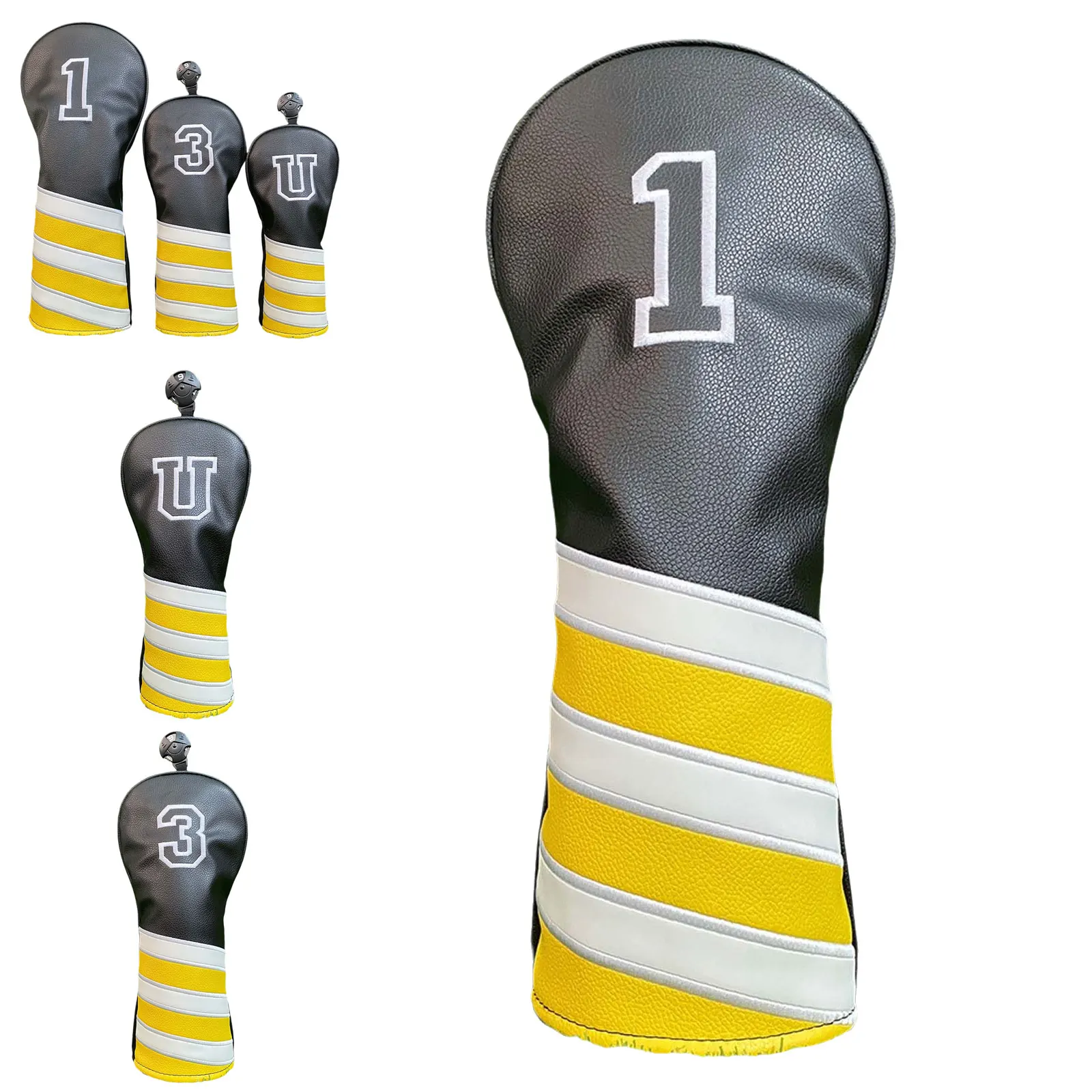Premium PU Leather Protective Golf Club Headcover, Distinct Number Embroidery Design for Driver Fairway Wood