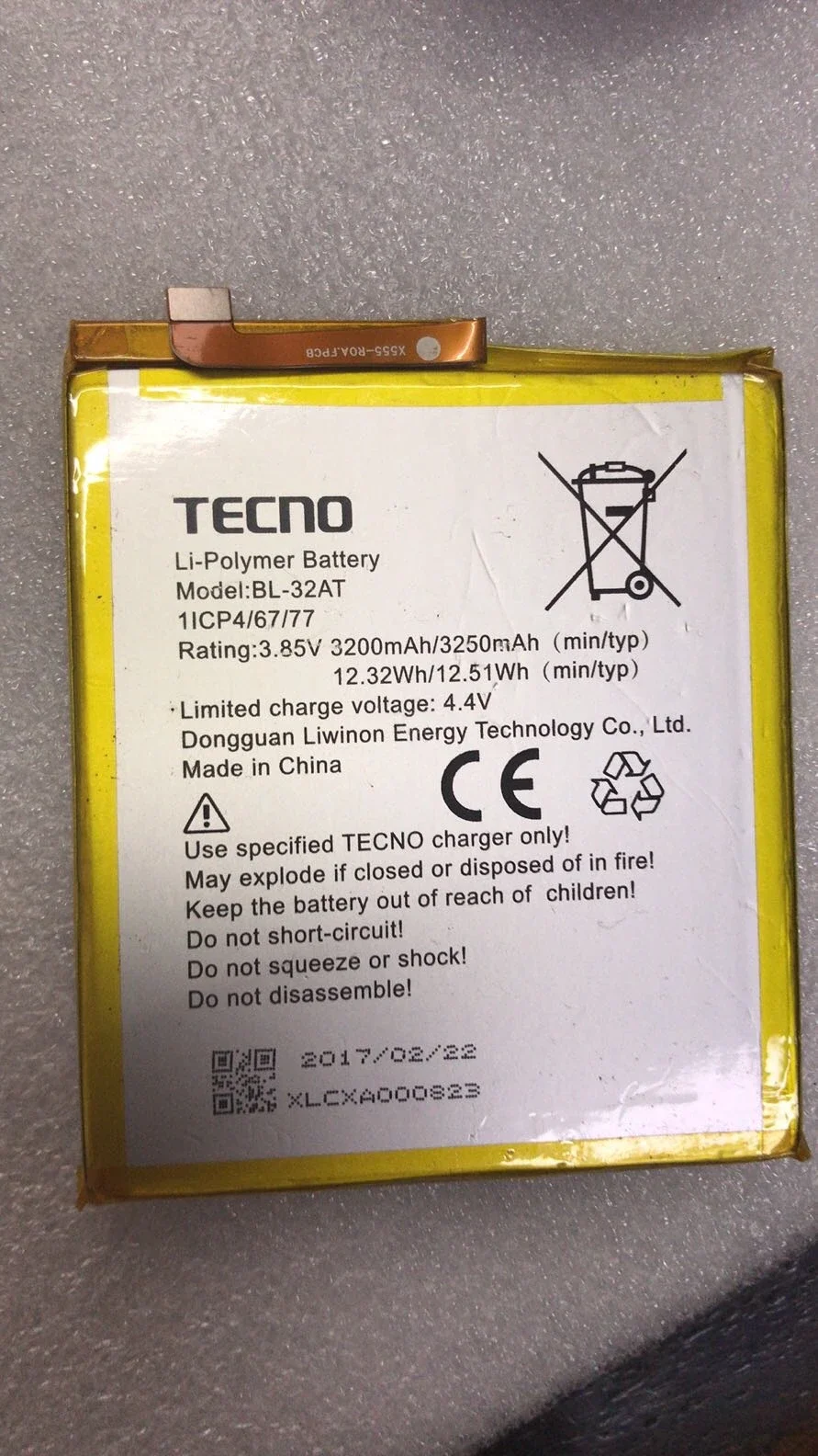 

for ( material) brand new TECNO BL-32AT cell phone battery 3250mah