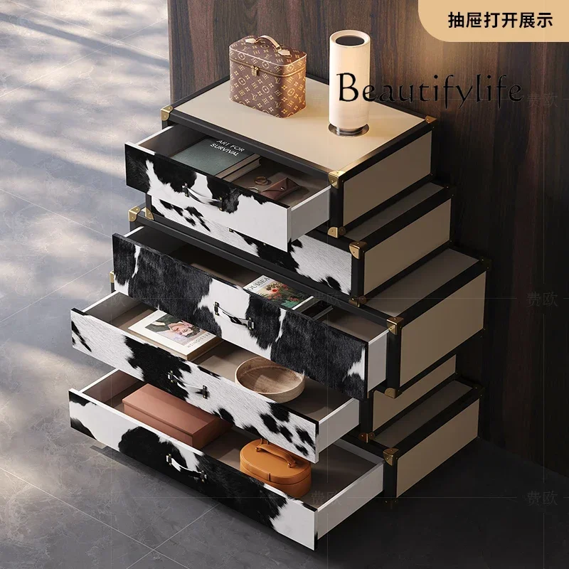 O10 Light Luxury Decorative Chest Italian Post-modern Mansion High-grade Milk Cowhide Horse Hair Jewelry Storage Porch Chest
