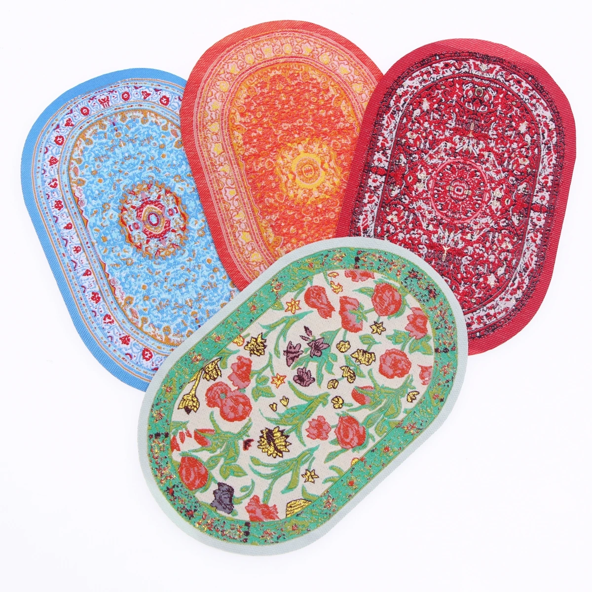 1/4Pcs Dollhouse Miniature Vintage Victorian Woven Blanket Oval Rug Floral Print Retro Turkey Carpets Kids  Furniture Decor Acc