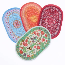 1/4Pcs Dollhouse Miniature Vintage Victorian Woven Blanket Oval Rug Floral Print Retro Turkey Carpets Kids  Furniture Decor Acc