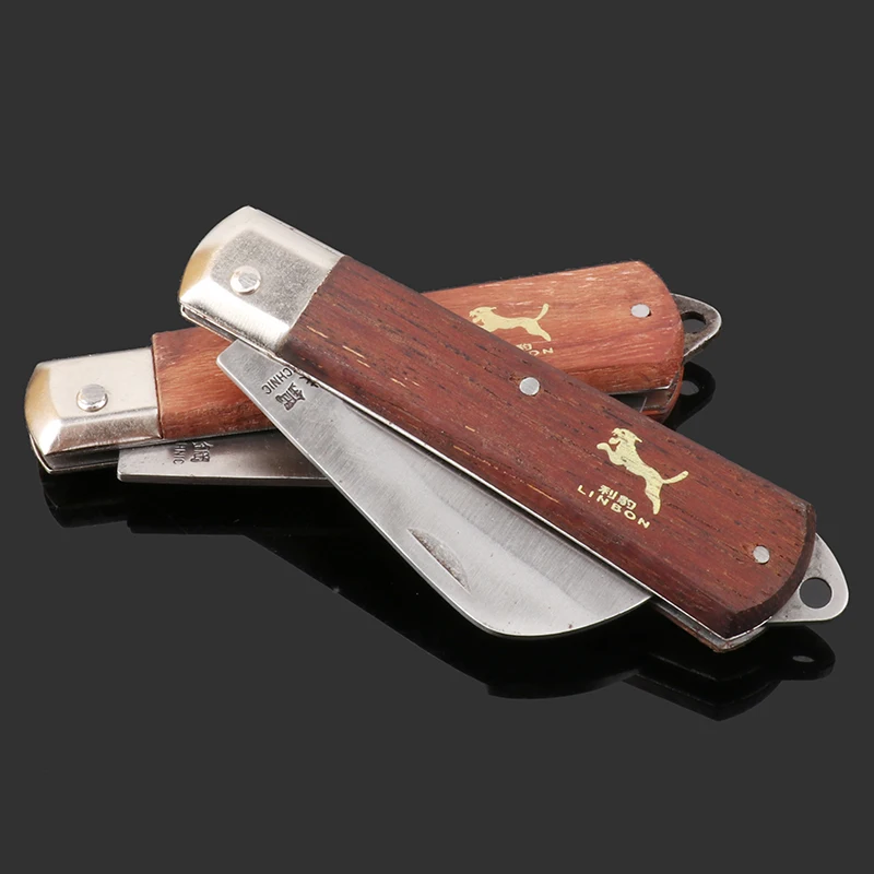 LINBON Steel Mushroom Knife Wallpaper Rosewood Handle Sickle Pocket Folding Knife Electrician Knife Camping Survival Tool