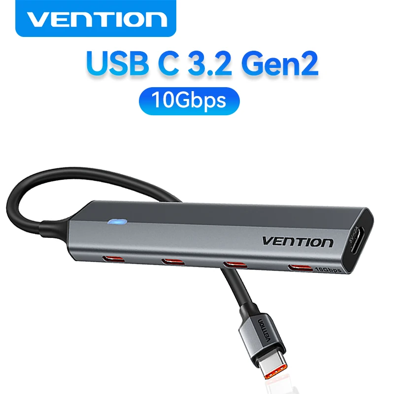 

Vention USB C 3.2 Gen2 Hub to 4 Type C Adapter Aluminum Alloy Cooling 10Gbps USB C HUB Splitter for iPhone 17 Samsung MacBook