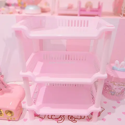 Roze Drie-Tier Plank Slaapkamer Badkamer Keuken Opslag Rek Cosmetische Display Stand Vloer Statief Thuis Decoratie Thuis Organizer