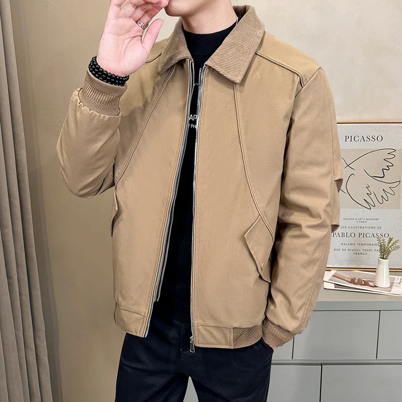 

Winter Stand-up Collar Jacket American-style Patchwork Down Jacket for Men Comfortable and Casual Thickened Duck Down Jacket Men