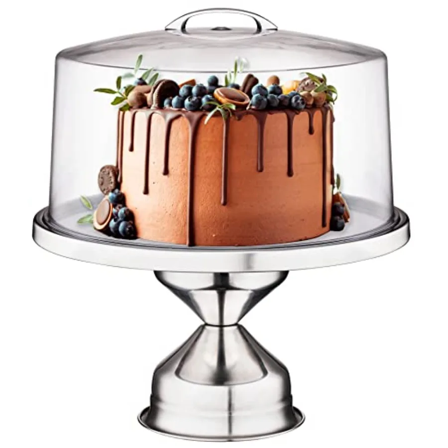 

13" Cake Stand Stainless Steel with Dome and Pie Spatula