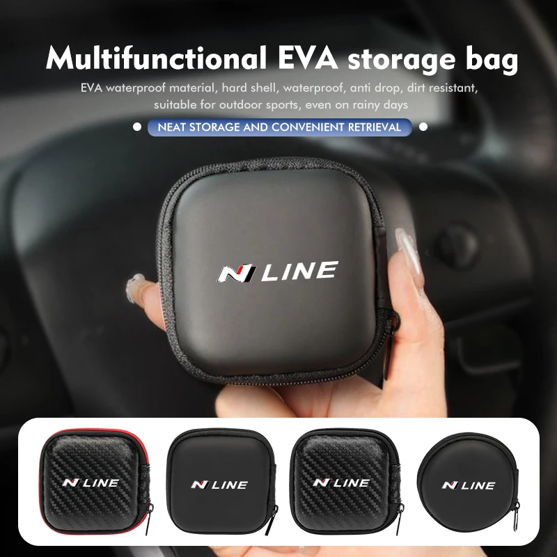 Car Logo Wate-proof Anti-drop Headphone Data Cable Storage Bag For Hyundai N LINE i30 i20 Sonata Accent Tucson Elantra Azera