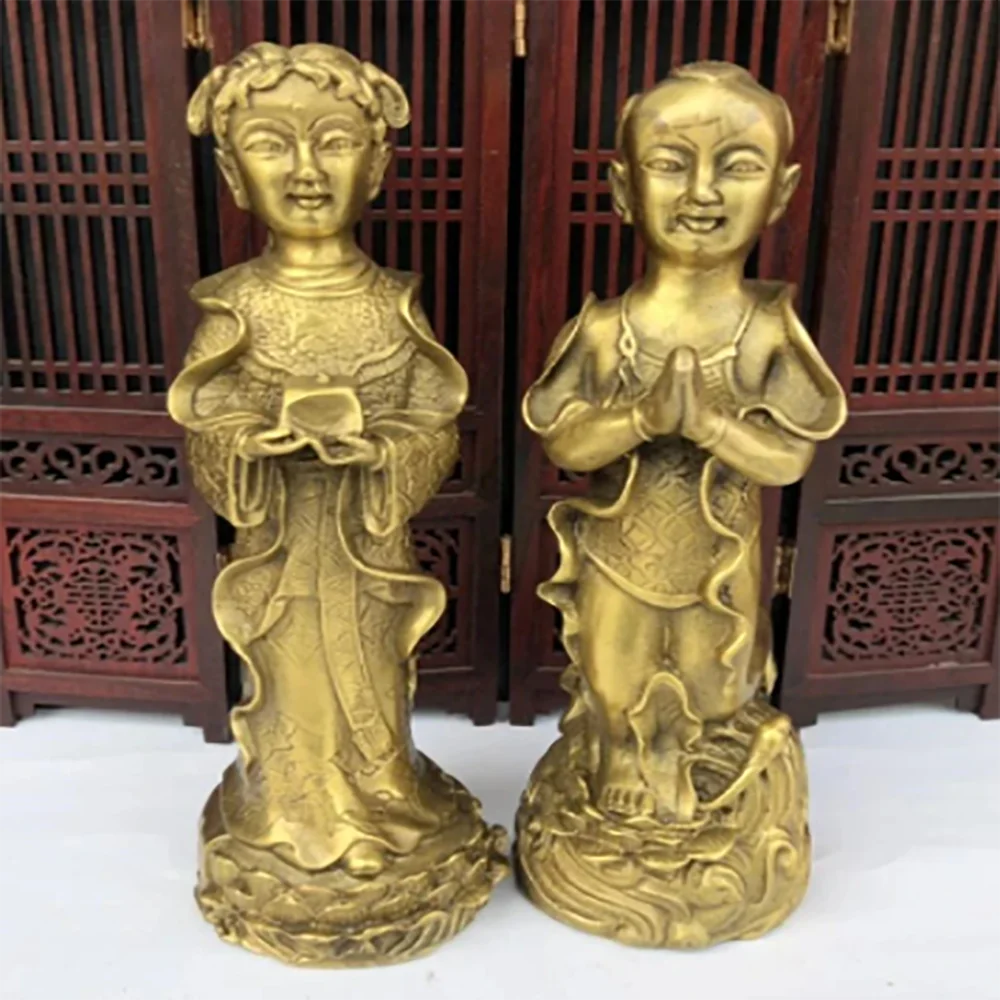 

Seiko brass Golden boy and jade girl crafts statue A pair