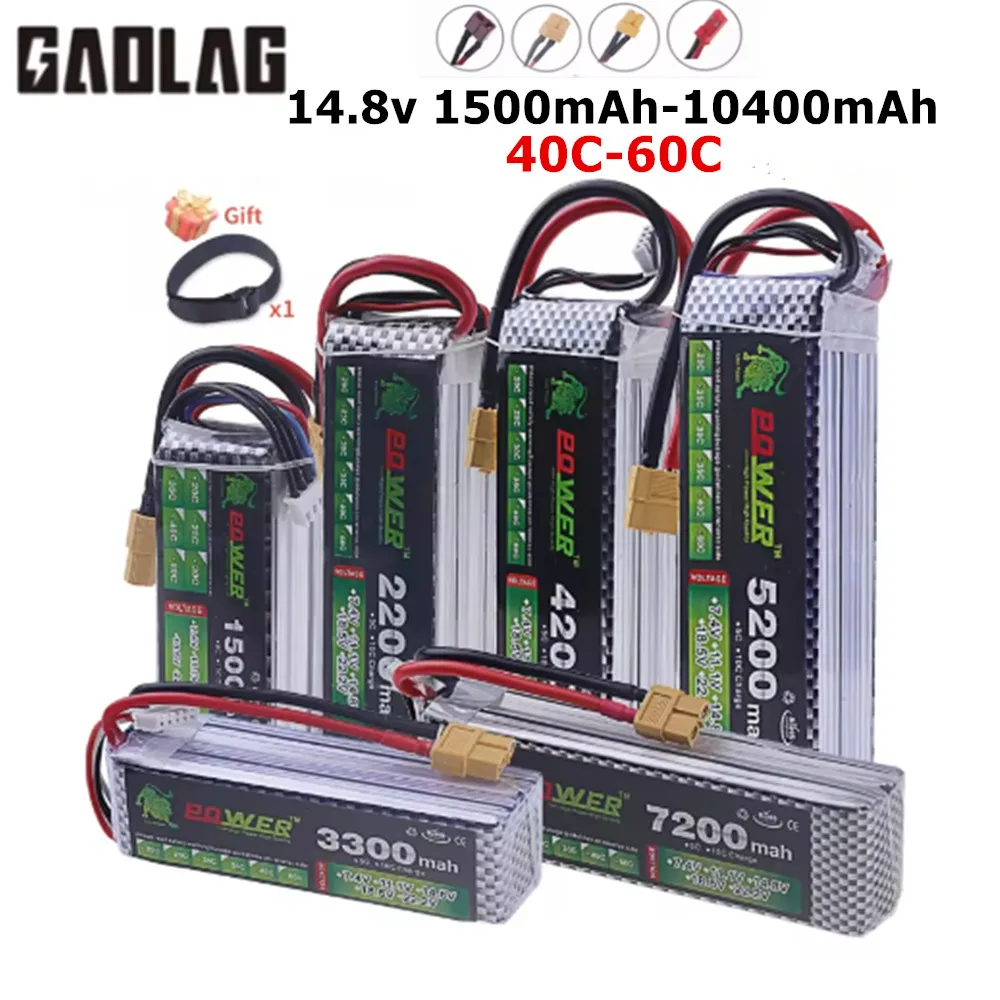 

14.8v LiPo Battery 4S 1500mah 2200mah 3000mAh 4200mAh 5200/6000/7200/10400mah Deans T Connector XT60 For RC Car FPV Racing Drone