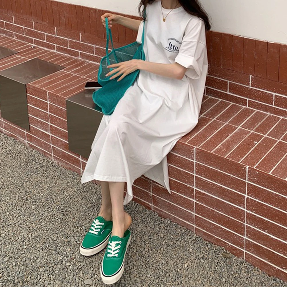 Comfy แฟชั่นออกเดทชุดสตรีกระโปรงสตรีพิมพ์ด้านข้างฤดูร้อนกระโปรงแขวนเสื้อยืดหลวมพิมพ์