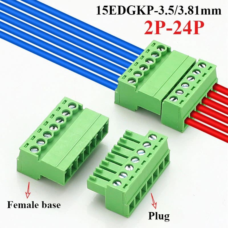 

1-50Sets Solderless 15EDGKP-3.5/3.81mm small pitch band mounting base plate fixed butt plug type terminal cable connector 2P-24P