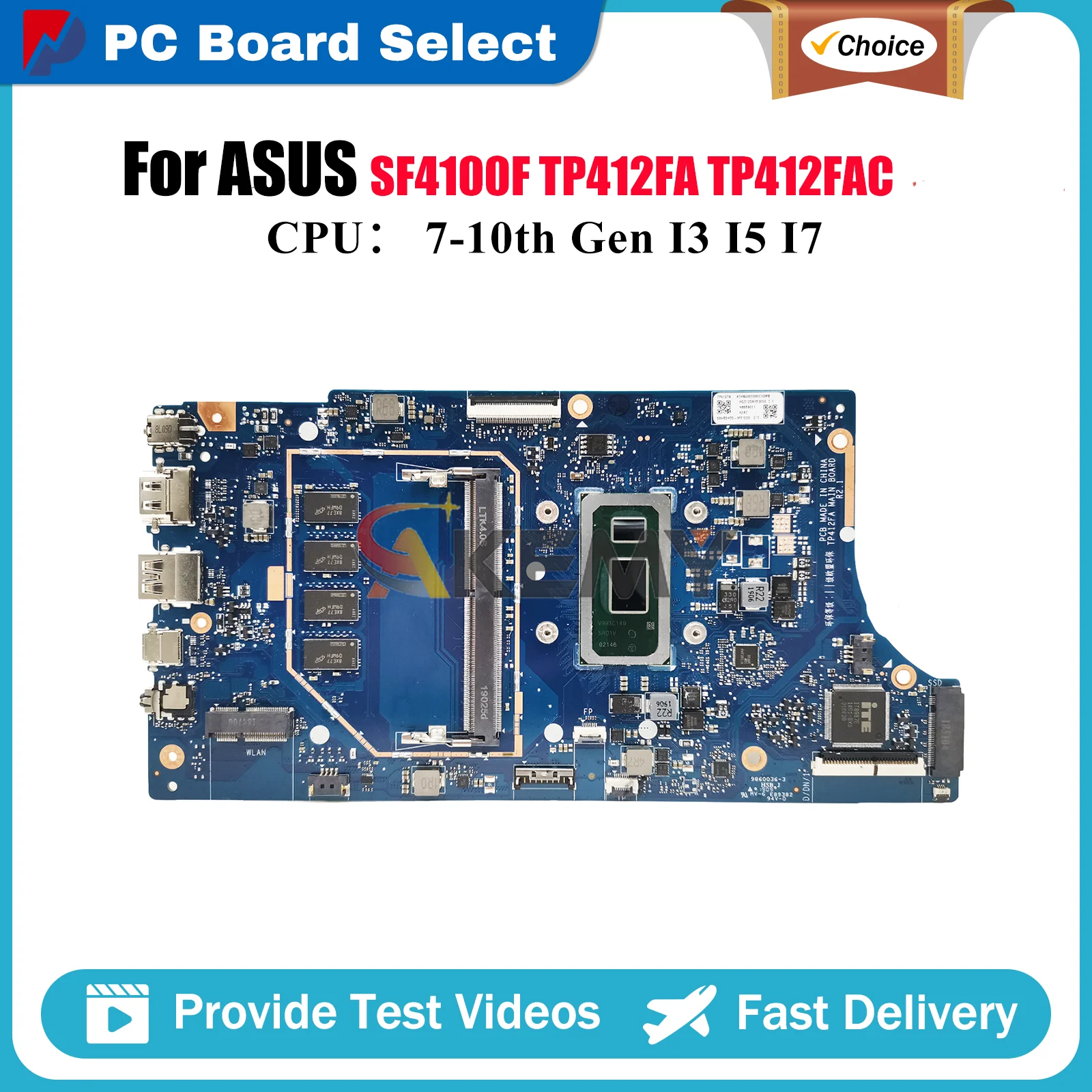 

TP412FA Laptop Motherboard For ASUS VivoBook Flip TP412FA TP412FAC SF4100F TP412F Mainboard With I3 I5 I7 CPU 100% tests OK stk
