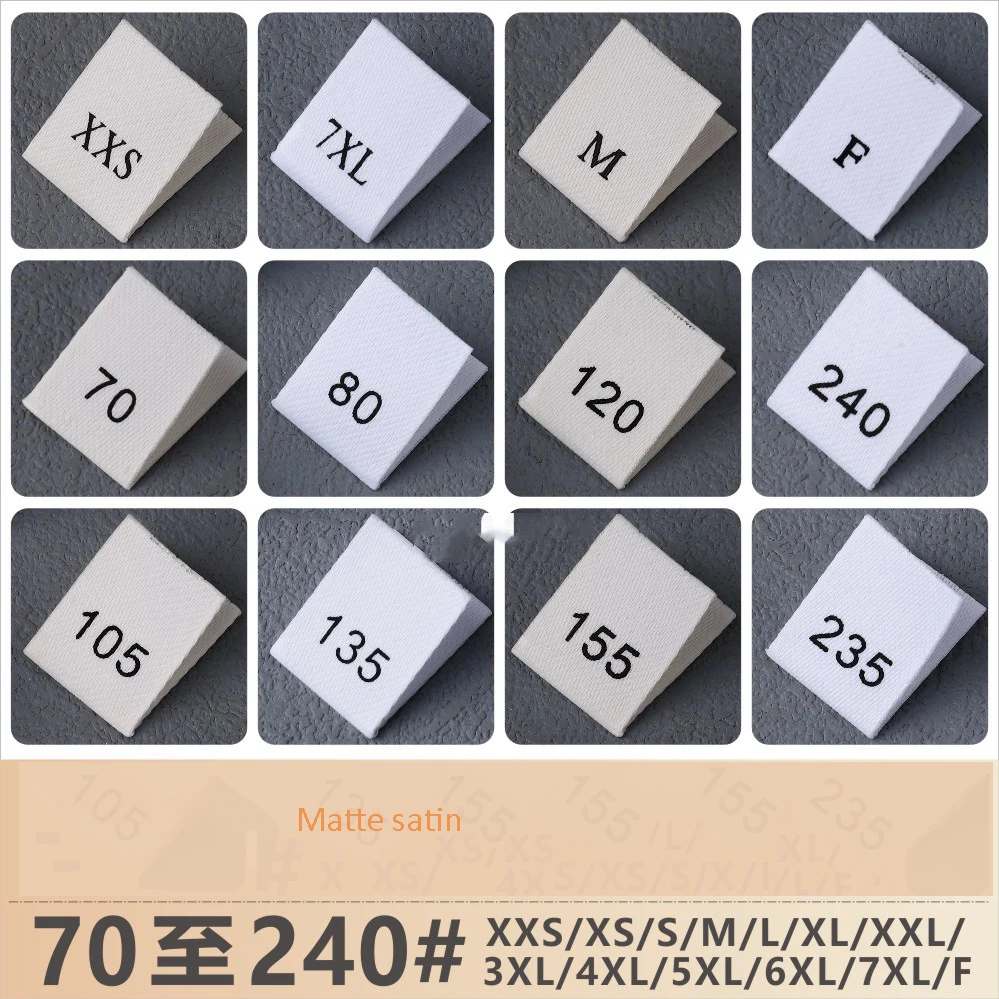الأسهم القطن حجم التسمية XS / M / L أسود أبيض ذهبي الساتان الحرير الرقمية تسمية الشركة المصنعة لينة ماتي حجم الملابس التسمية #4