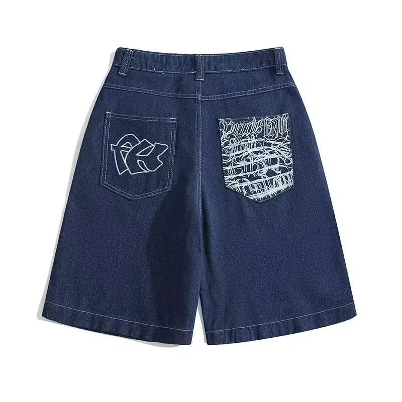 Retro American Washed Denim Shorts Men's Casual Loose Wide Leg Five-Quarter Pants Straight Tube mid Waist Summer Fashion