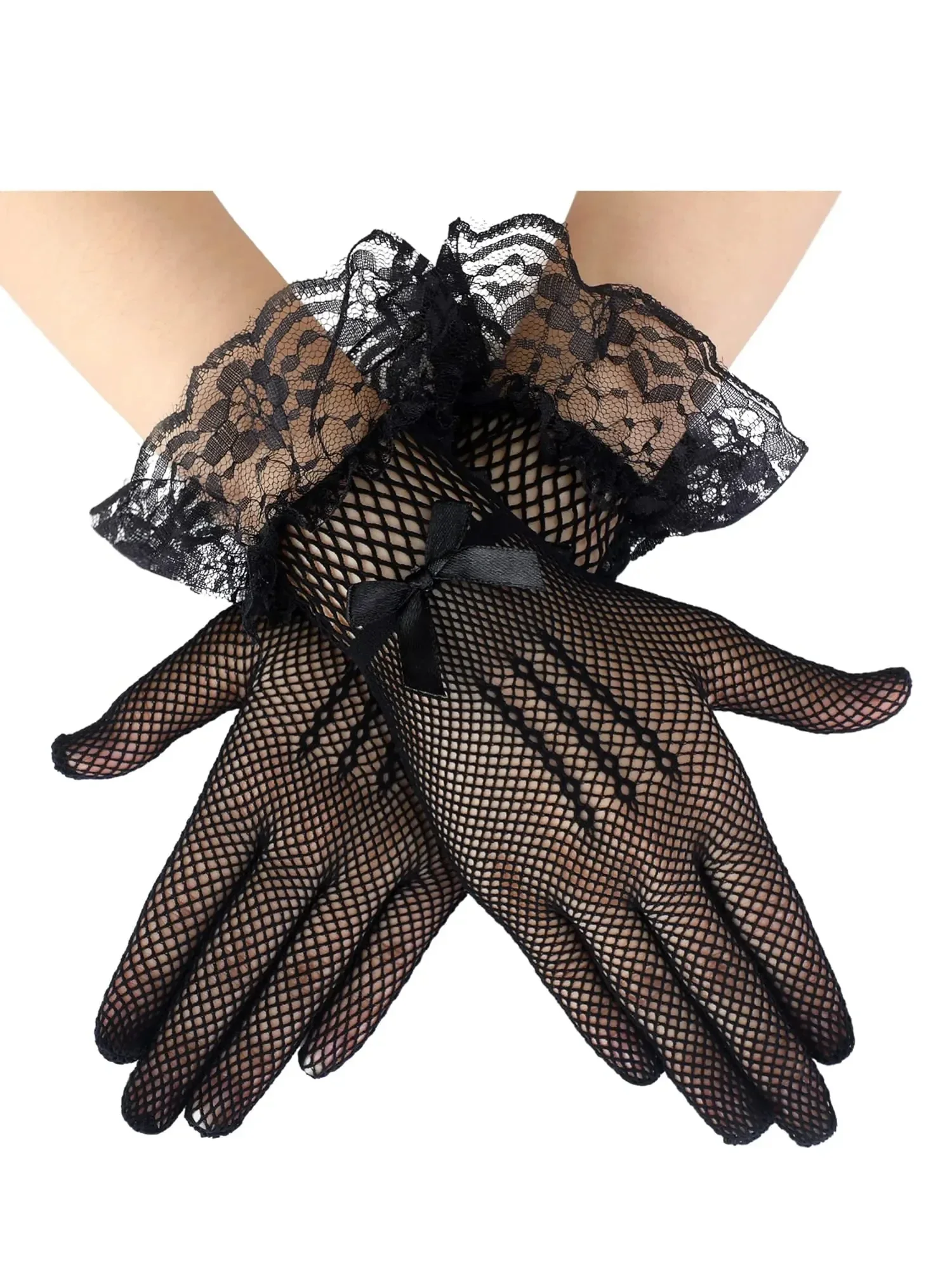 Women Black Wrist Length Full Fingers Novelty Gloves for Valentine's Day Wedding Party Cosplay Accessories