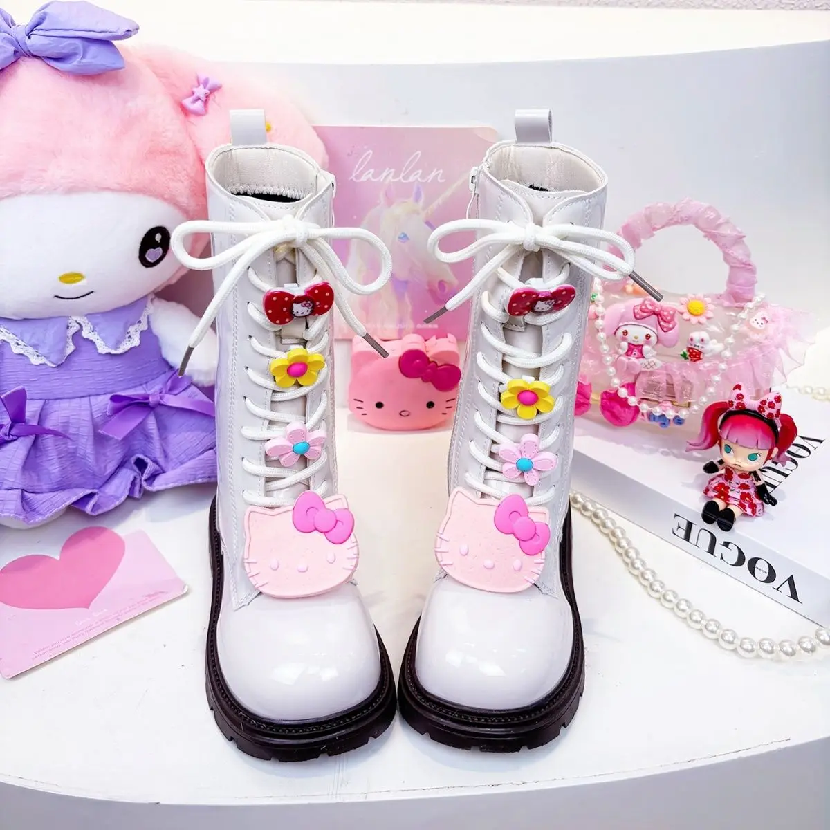 

Girls Long Leather Boots Children Cartoon Hello Kitty High Boots Soft Kids Princess Boots Thick Warm Winter Casual Cotton Shoes