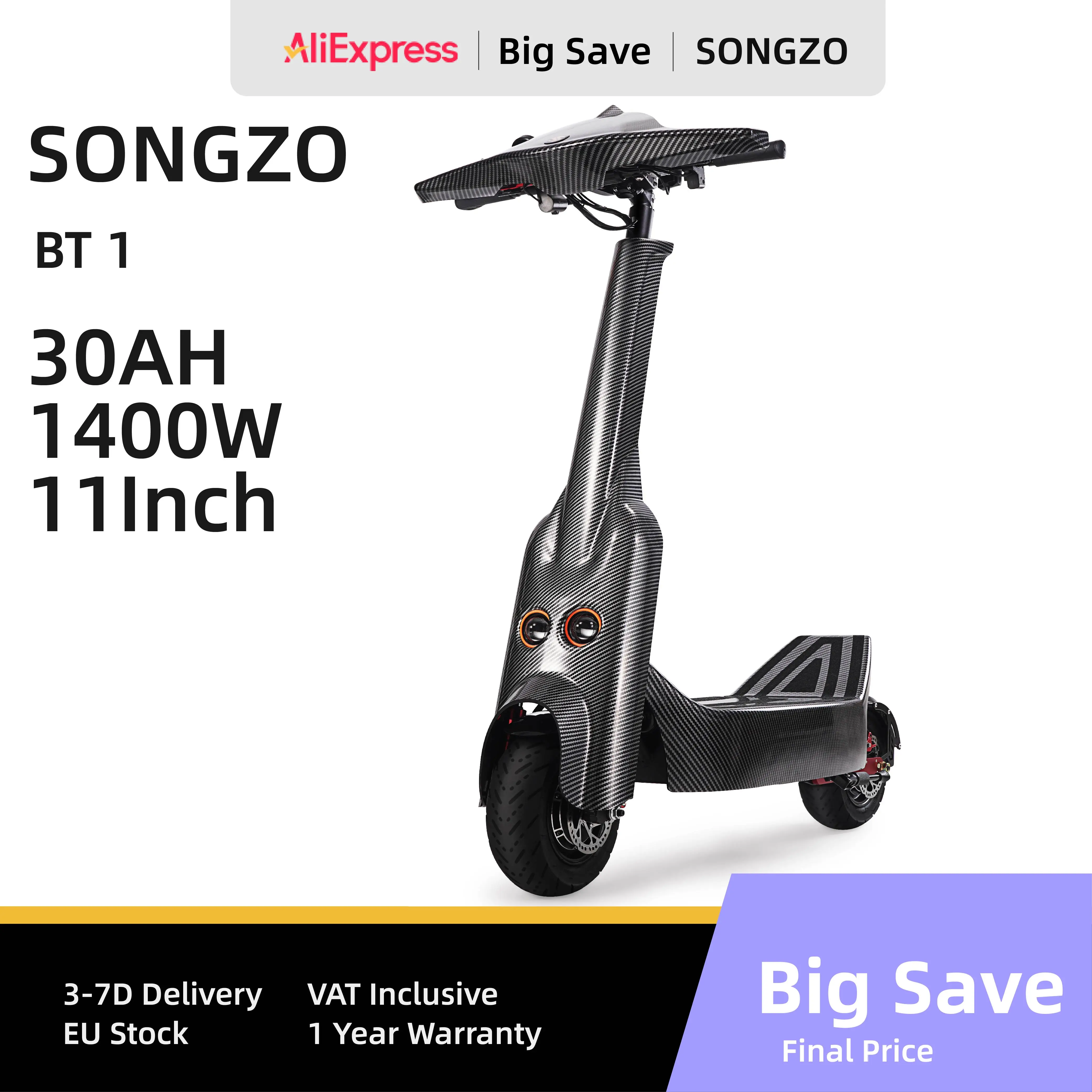 SONGZO BT1 11 inch electric scooter 5600W adult electric scooter top speed 80KM/H 60V 30AH lithium battery