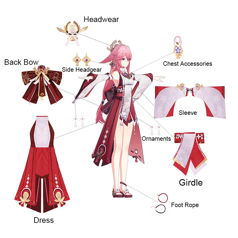 Game Kostuum Genshin Impact Yae Miko Cosplay Kostuums Inazuma Miko Yae Pruik Jurk Rol Miss Fox Game Kleding Accessoires