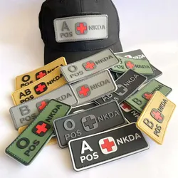 10*4CM PVC Rubber Badges Blood Type A+ B+ AB+ O+ POS NKDA Hook and Loop Patch,Outdoor Rescue Tactical Emblemen For Helmet,Hat