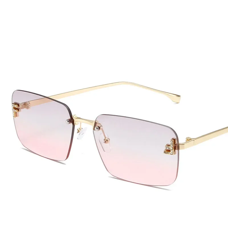 RBRARE 2024 occhiali da sole da donna senza montatura occhiali da sole con strass quadrati piccoli per le donne Brand Design Shades Gafas De Sol Para Mujer