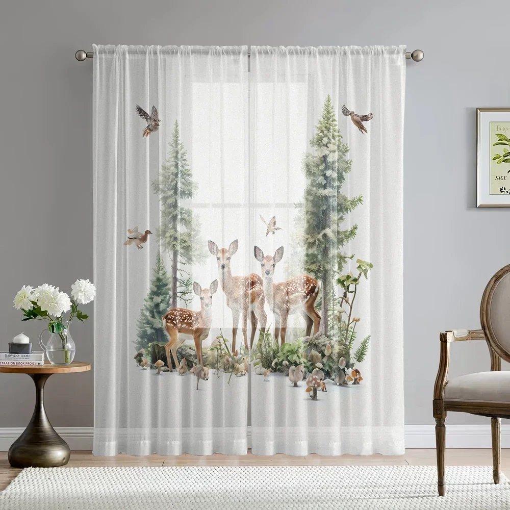 2pcs HD digital forest elk printed window screen Home Decorating Style Decorating Living Room Bedroom Rodding Curtain Effect Sty