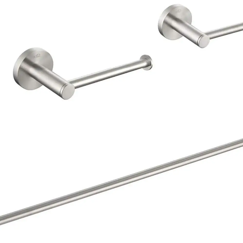 4-Piece Brushed Nickel Bathroom Accessory Set: Towel Bar, Ring, Tissue Holder, Robe Hook | Solid Brass, Rust-Resistant