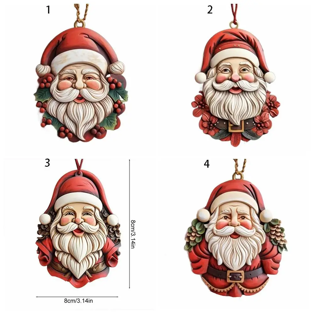 Cartoon Santa Claus Hanging Ornament, Acrylic Christmas Tree Pendant, Acrylic Car Keychain, Colorful 2D