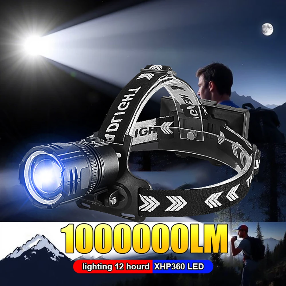 Ultra Bright Led Headlamp USB Rechargeable Head Flashlight Powerful High Power Headlight Camping Fishing Waterproof Head Lamp