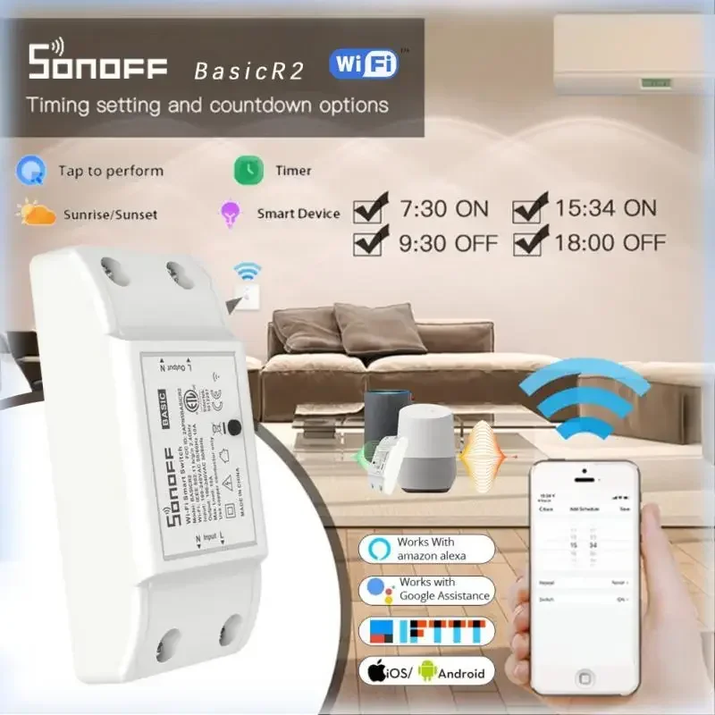 SONOFF BasicR2 Wifi Breaker Switch Smart Wireless Remote Controller Outlets DIY Wifi Light Switches Works With Google Alexa Home