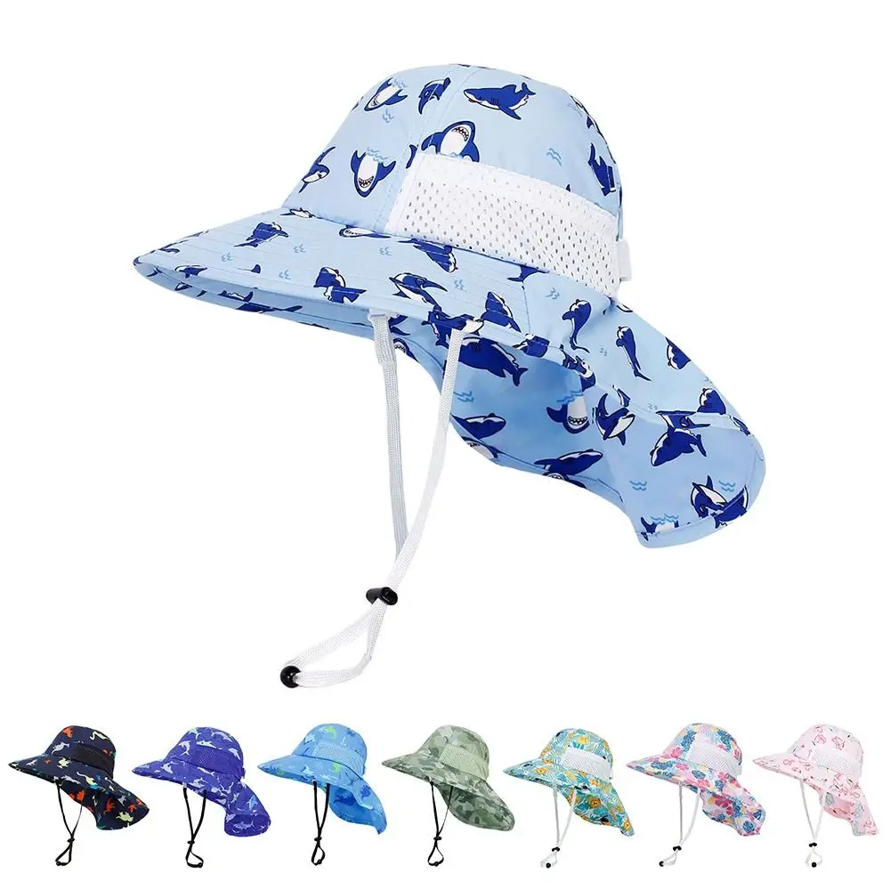 

Wide Brim Toddler Baby Sun Hat Breathable Adjustable Shawl Beach Hat Lightweight Dinosaur Printed Bucket Hat