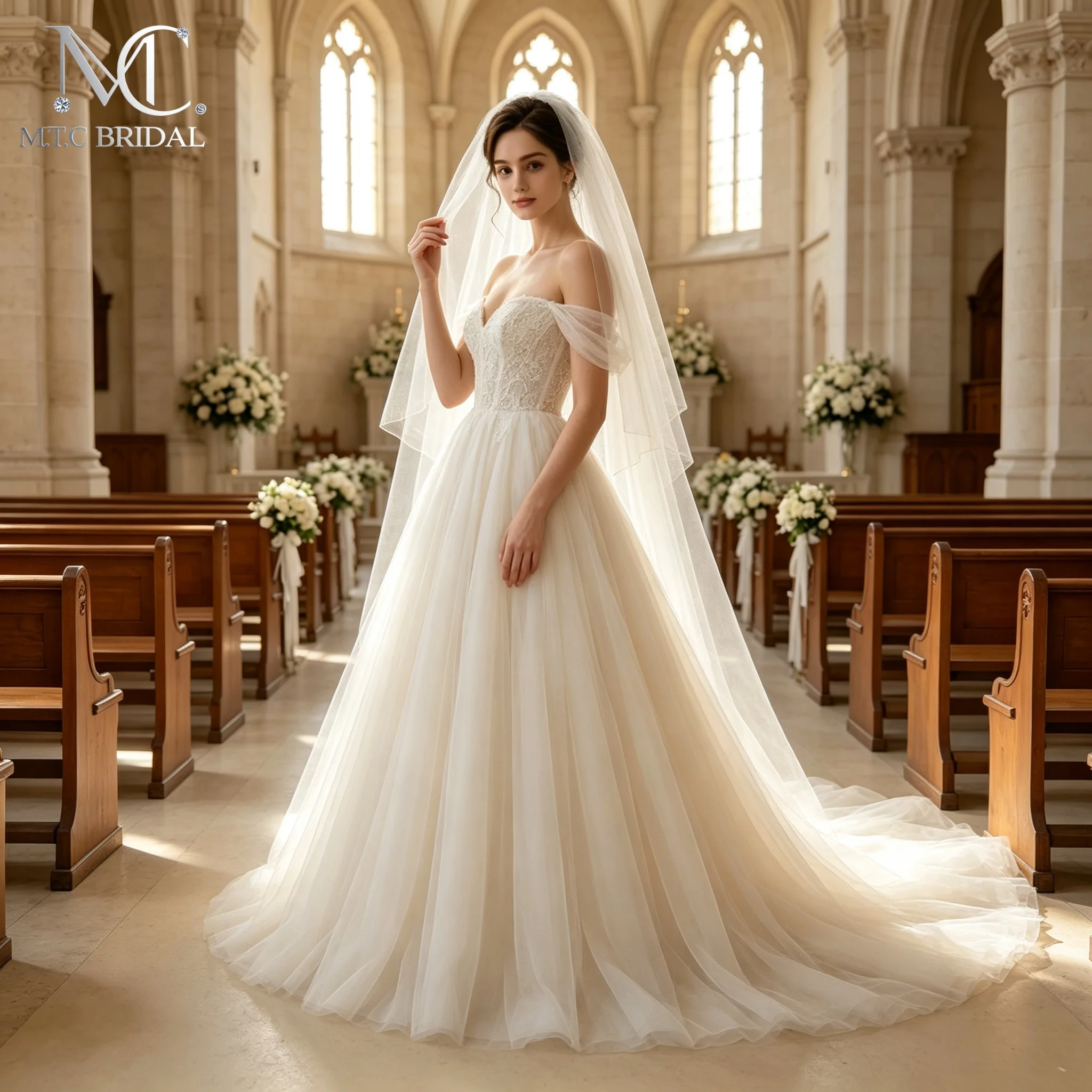 Romantic Ivory Lace Tulle Wedding Dress Off‑Shoulder Sweetheart A‑Line Long Bridal Gown For Church Wedding Vestido De Noiva