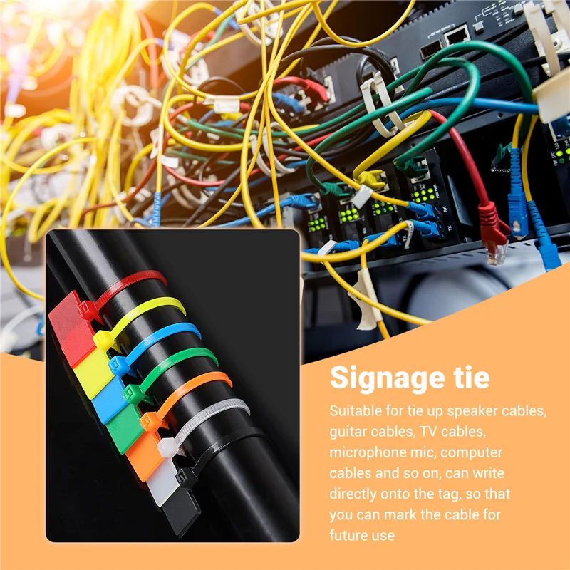 

250 Pcs 7Colors Nylon Cable Marker Ties Self-Locking Cord Write On Ethernet Wire Zip Mark Tags Nylon Power Marking Label-New