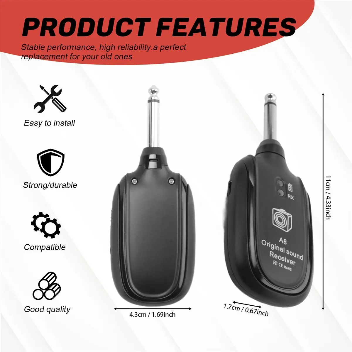 

Портативная беспроводная система передачи звука A23G для гитар и бас-гитар с встроенным аккумулятором