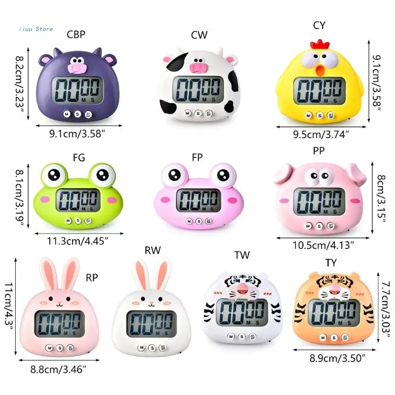 Cute Cartoon Animal Countdown-Timer  Cow Digital Cooking Timer with Invisible Stand for Cooking Bake Timer Kitchen