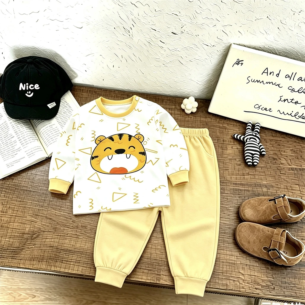 Baby Home Clothing 2Piece Set Long-sleeved Outfits Cartoon Pullovers Pajamas Pants Loose Round Neck Tops Sleepwear Outfits