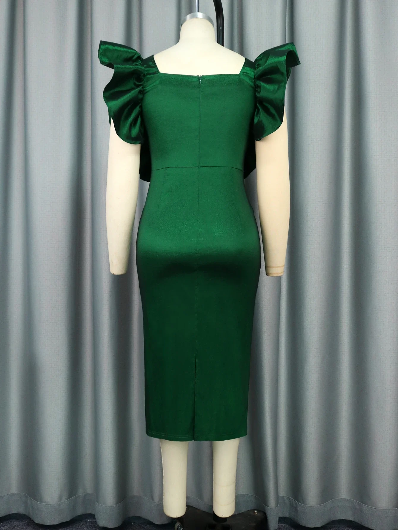 Robe de soirée mi-longue pour femme, manches volantes, batterie évidée, GT, hanche, vert, grande taille, cocktail, 2024