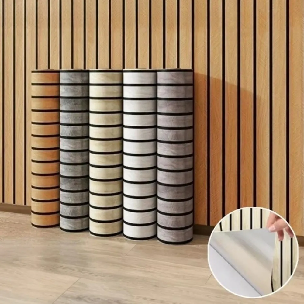 Self-Adhesive Imitation Wood Grain Wallpaper Peel and Stick PVC Grid Panel Wall Sticker Waterproof Wear-Resistant