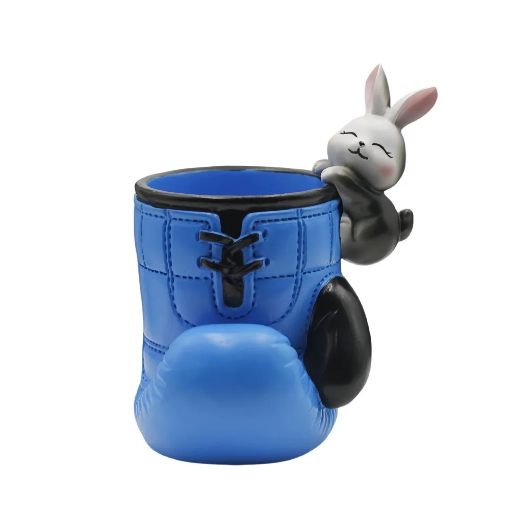 

Desktop Decoration Resin Boxing Gloves Pencil Holder Blue/Red Stable Base Pen Box with Cartoon Animal Brush Container Gift