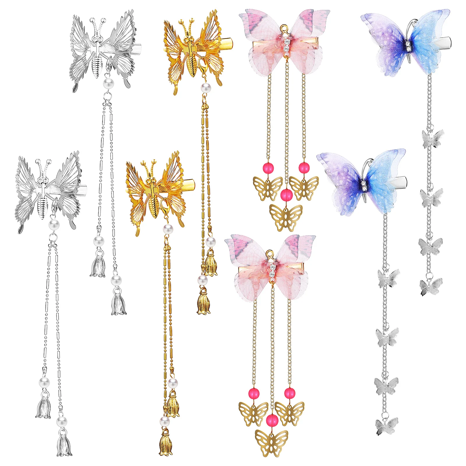 

8pcs Butterfly Tassel Hair Clips Moving 3D Metal Barrettes Lightweight Firm Long Hair Accessories Party Wedding Banquet